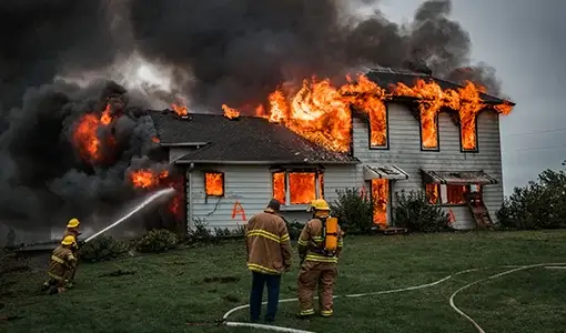 Firefighters put out a house fire near Portland, OR. Emergency home restoration services.