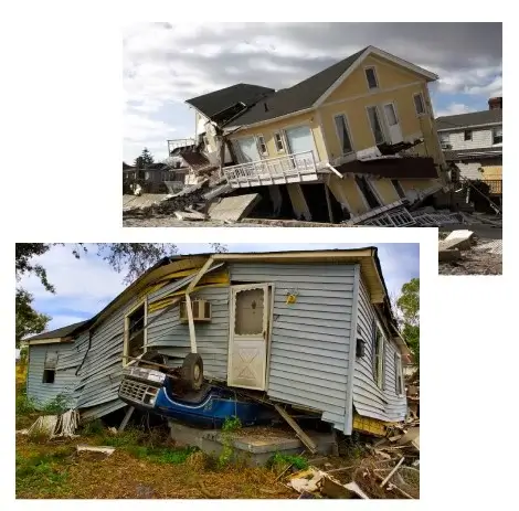 Home struck by natural disasters. Restoration services by Surebuild.