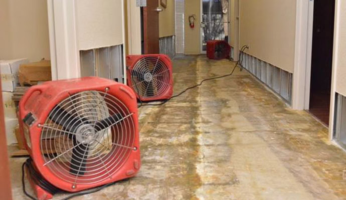 Professional emergency water damage cleanup using water extraction and drying equipment