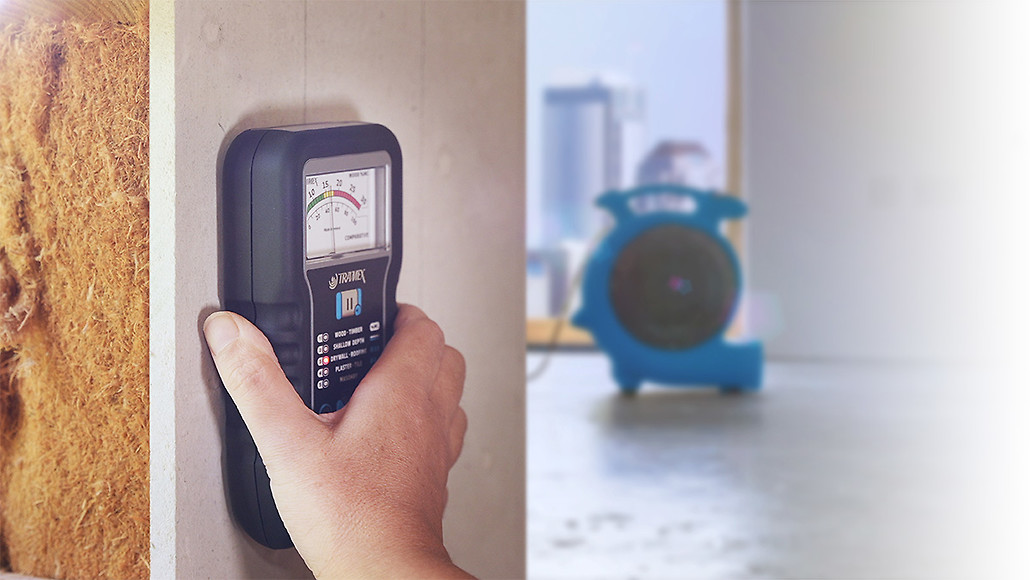 Emergency water damage cleanup preventing mold growth through moisture detection