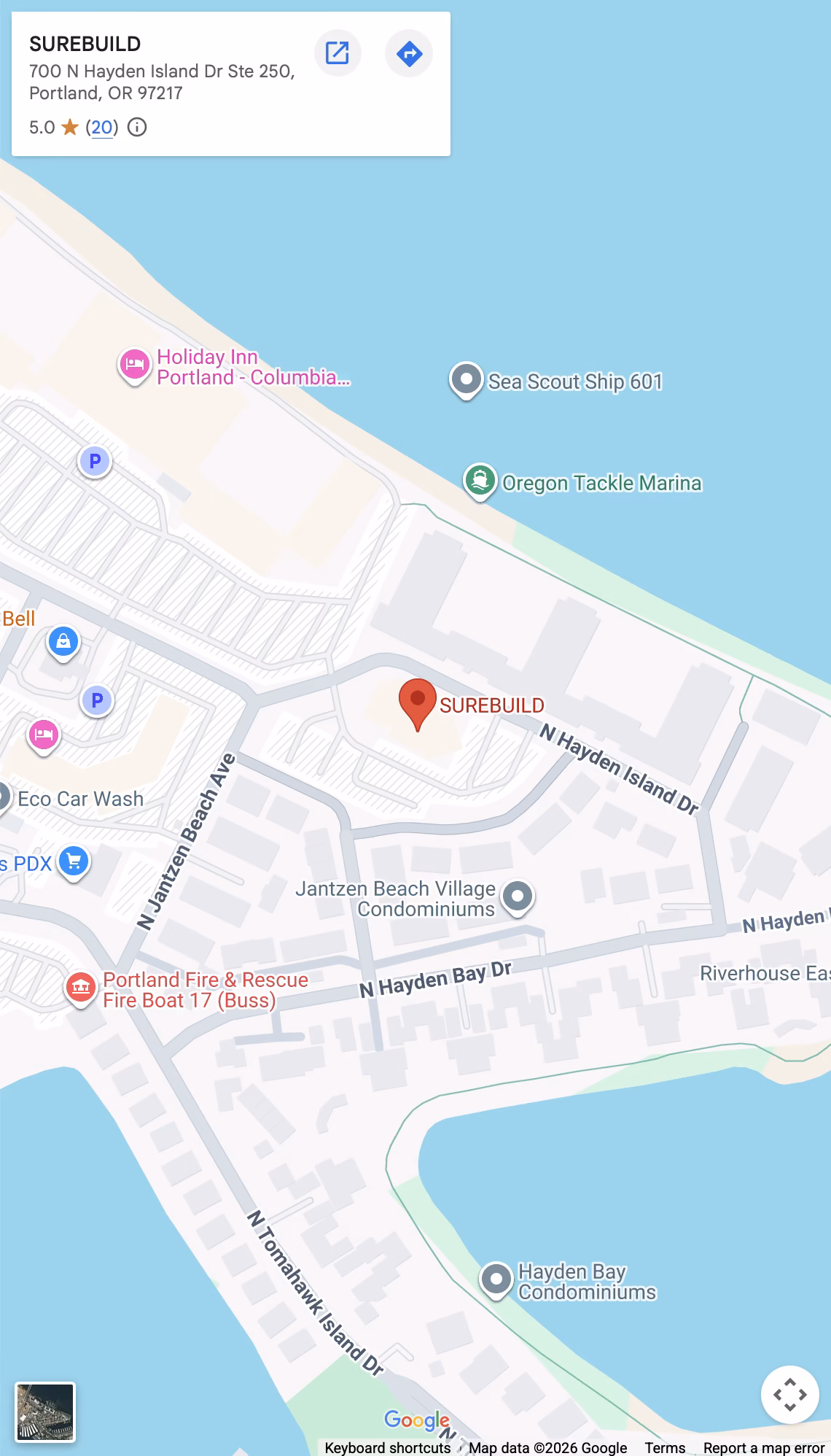 Map showing SureBuild Restoration location